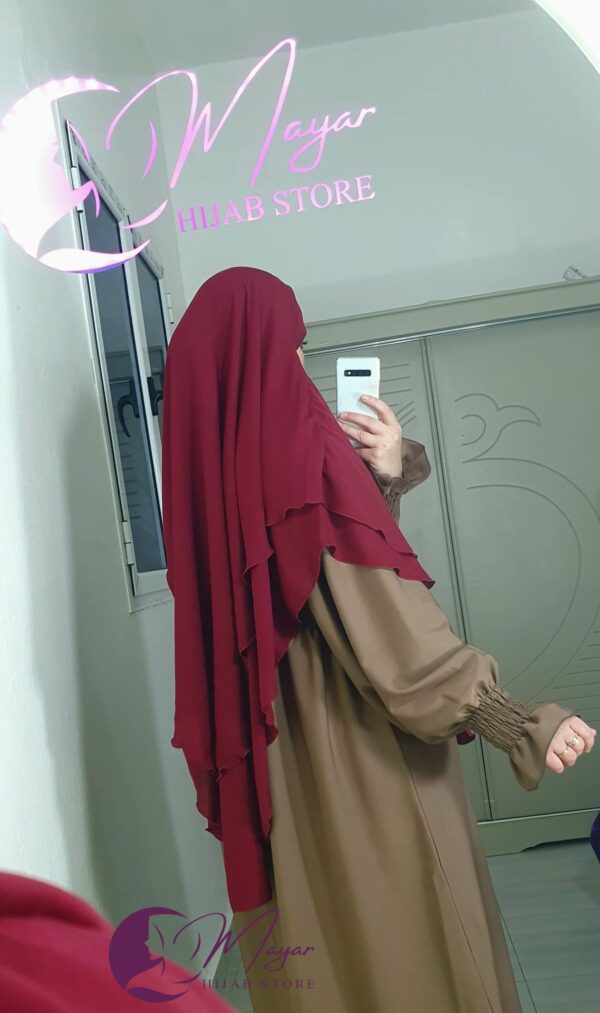 Hijab-Isdel-Khimar-femme-deux-couches-Mayar-Rose-Rouge-bordeaux